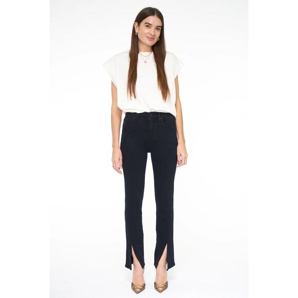 Pistola Teagan Vented Straight Jeans Size 28 Dark Vinyl Black High Rise Slit - Picture 7 of 15